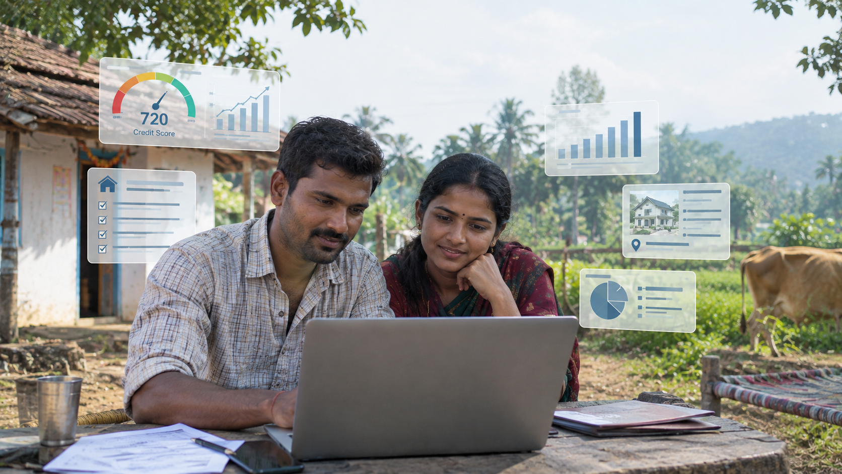 Credit score report being reviewed alongside a home loan application in Karnataka