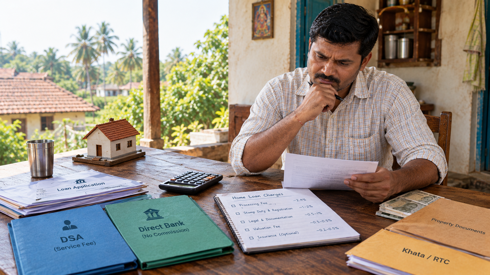 Home loan sanction letter and fee breakdown being reviewed by a borrower in Karnataka