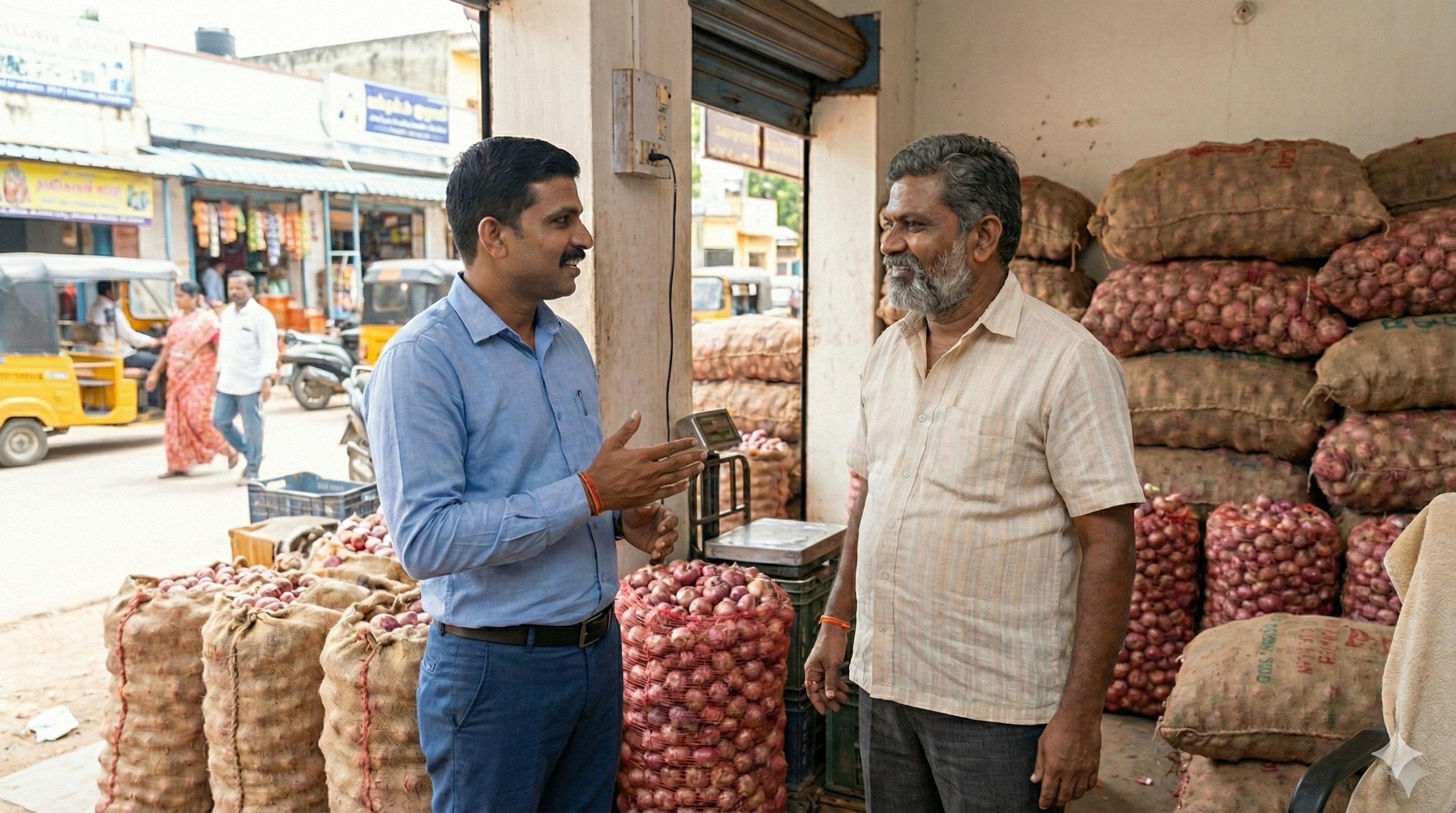 Nivāsa Finance advisor speaking doorstep with a local trader in Karnataka